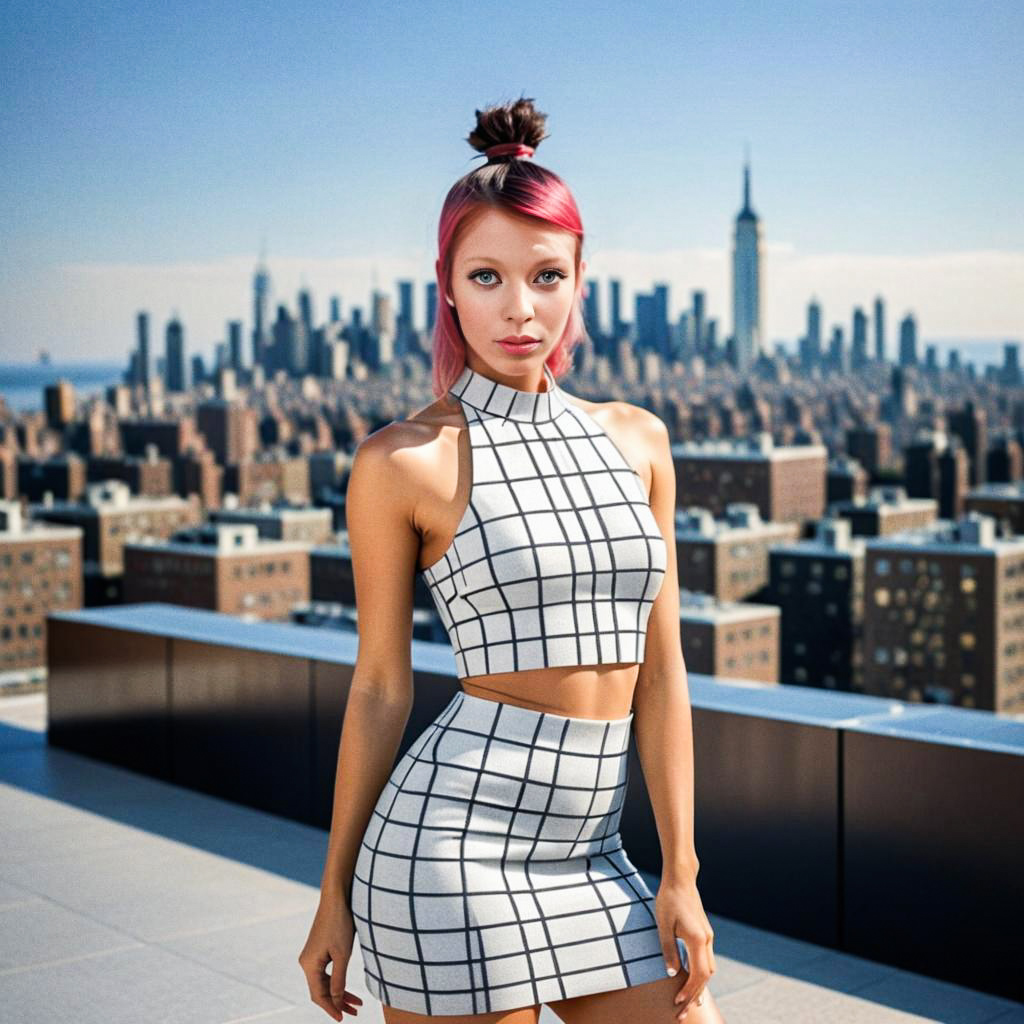 Confident Young Woman in Urban Skyline