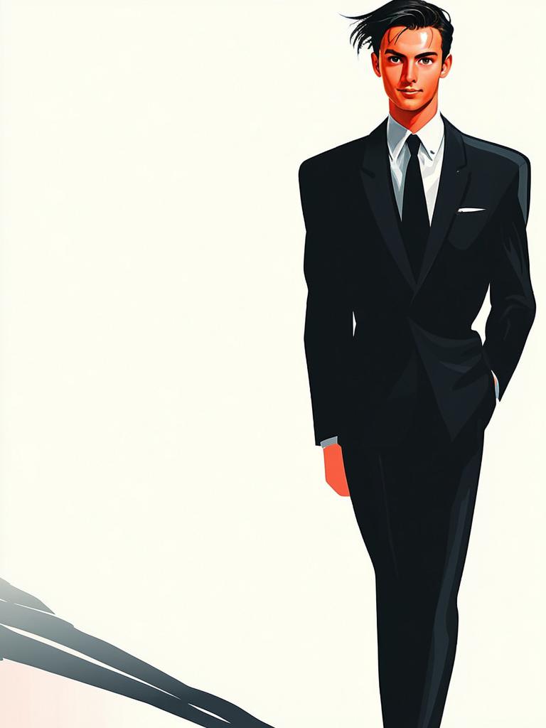 Confident Young Man in Black Suit