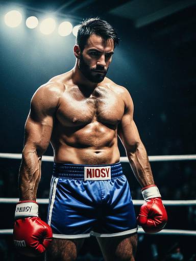 Photorealistic Sports Portrait of Muscular Man in Boxer Costume