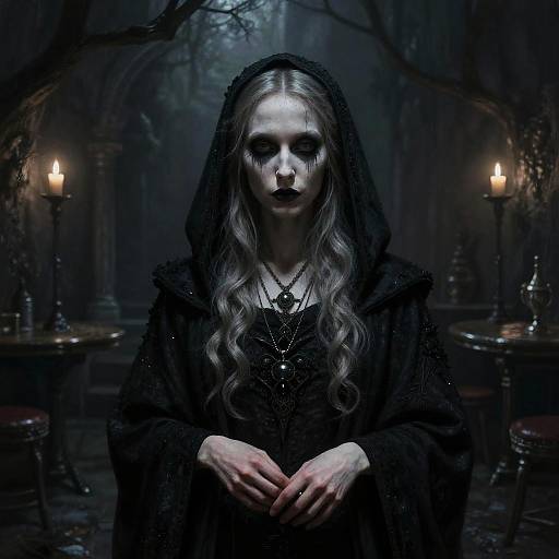 Gothic Woman with Dark Makeup in a Haunted Candlelit Setting