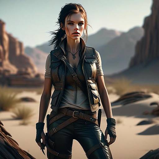 Woman Adventurer in Desert Tactical Gear Realistic Digital Art