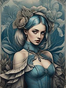 Vintage-Inspired Woman in Lush Fol foliage