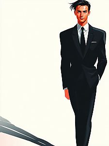 Confident Young Man in Black Suit