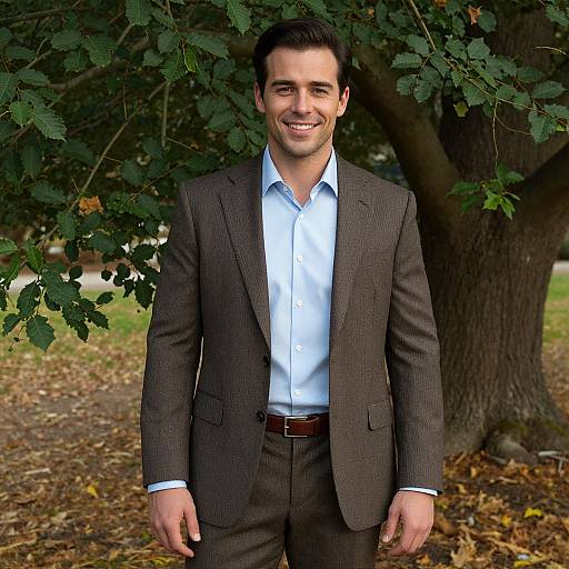 Smiling Man in Brown Suit Outdoor Portrait