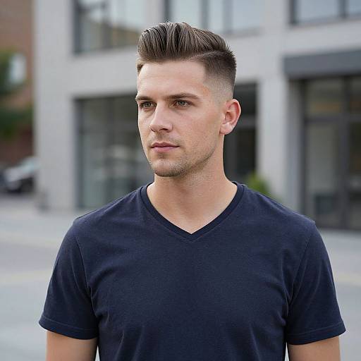 Young Man with Modern Fade Haircut in Urban Setting