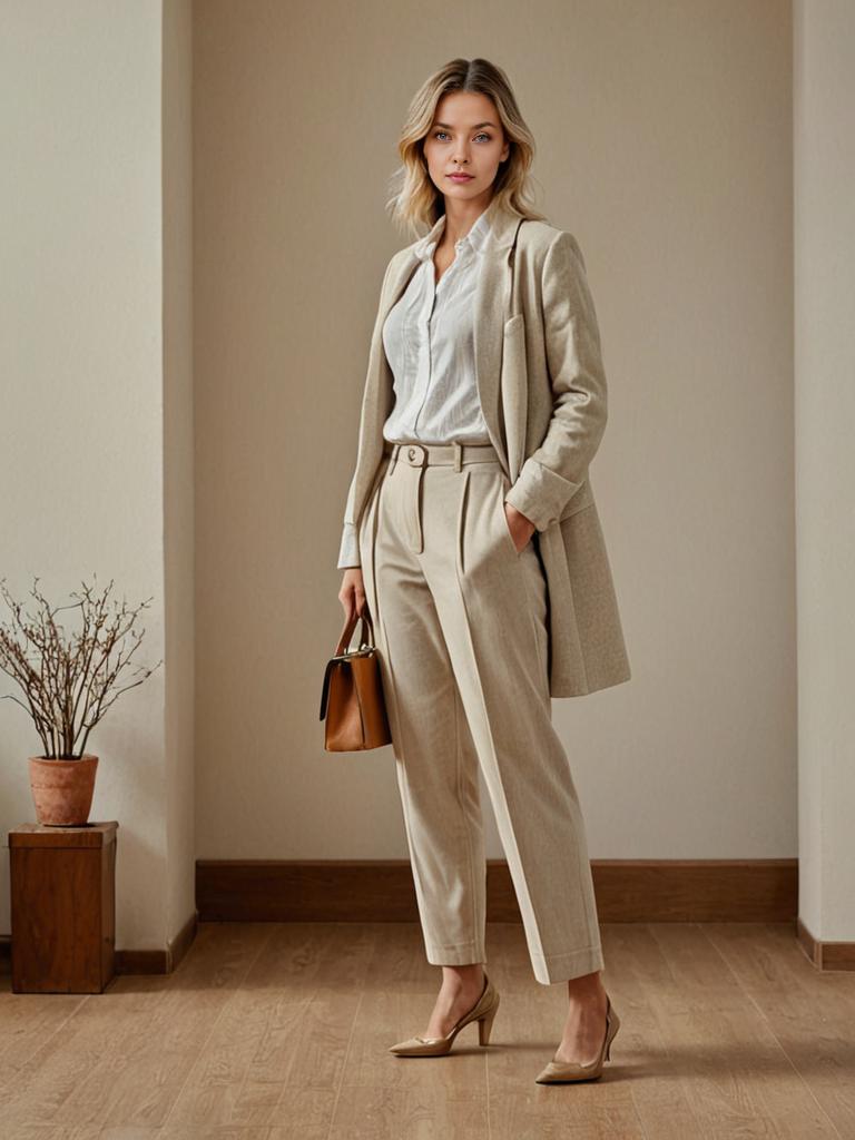 Stylish Woman in Chic Beige Suit