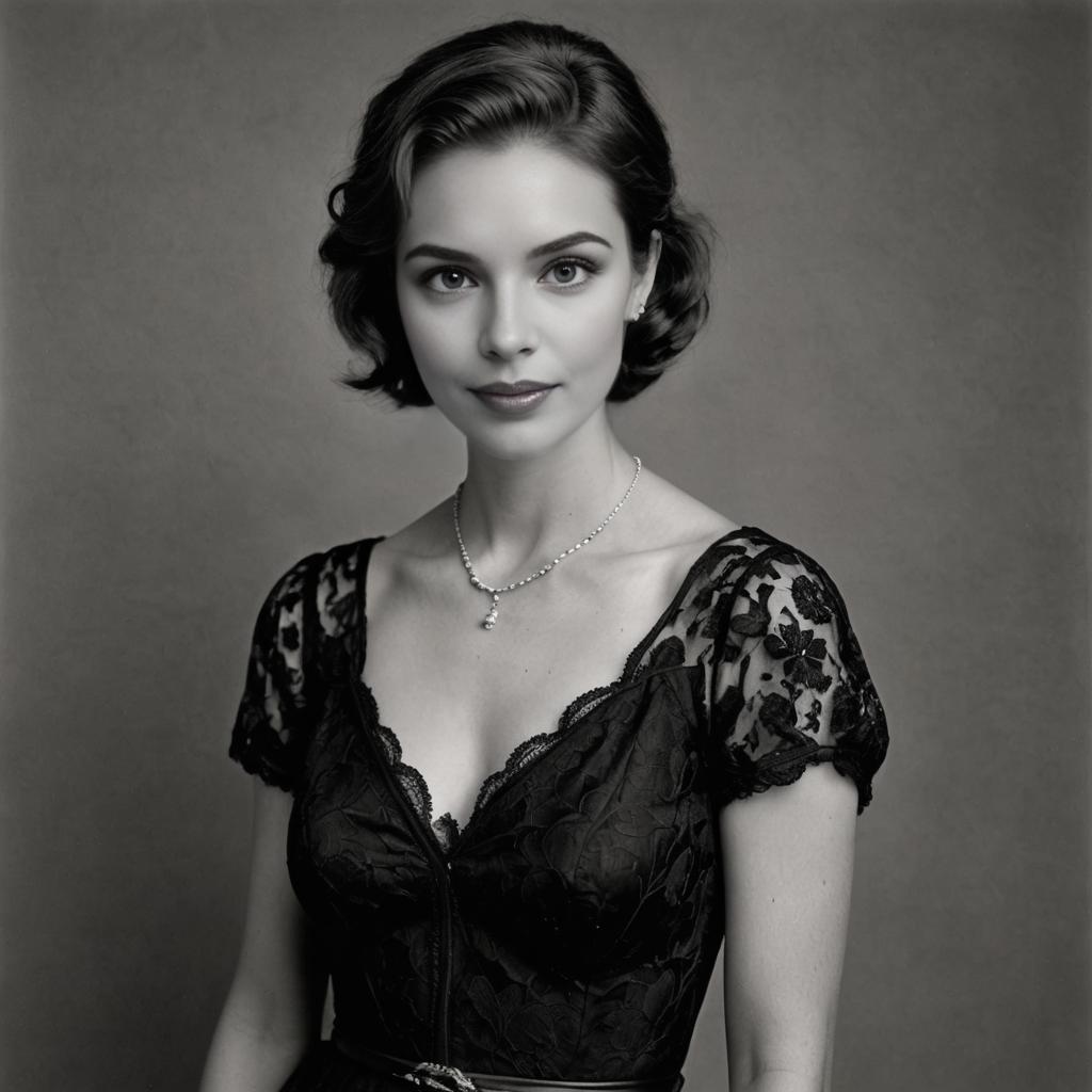 Elegant Woman in Black Lace Dress