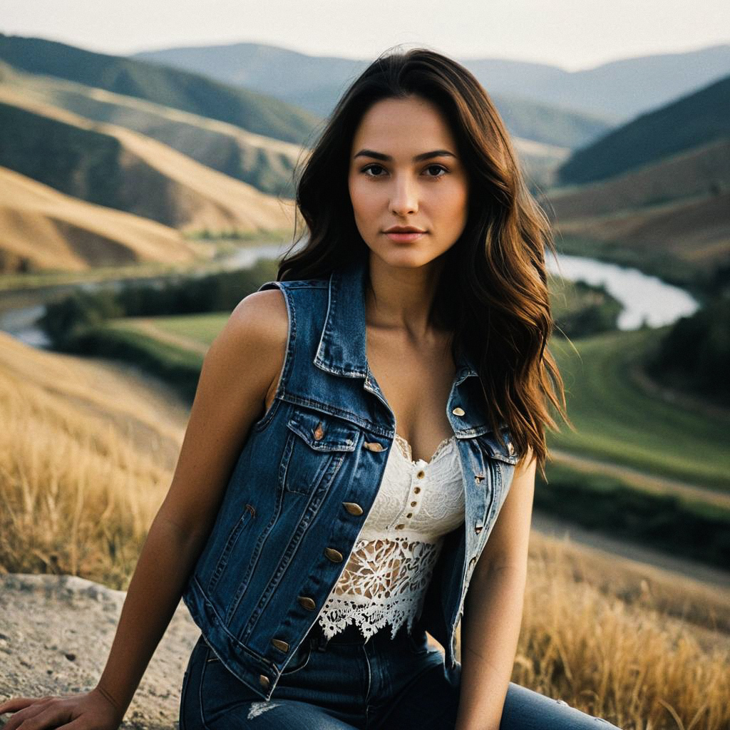 Young Woman in Denim Vest Outdoors