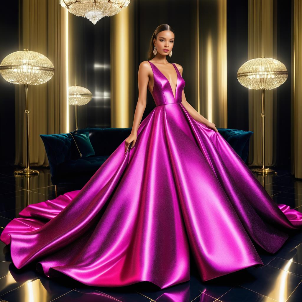 Glamorous Woman in Metallic Pink Gown