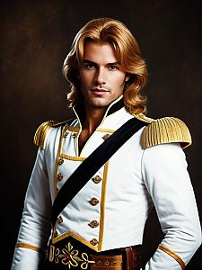 Photorealistic Portrait of Man in Prince Adam Costume with Gold Epaulettes