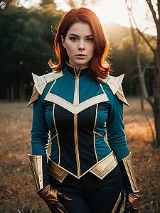Sexy Woman in Futuristic Ulti Cosplay Costume Realistic Photo