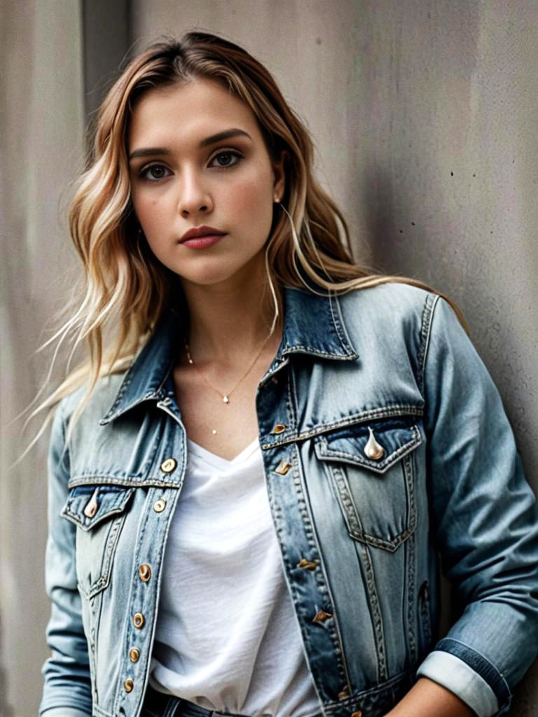 Confident Young Woman in Denim Jacket