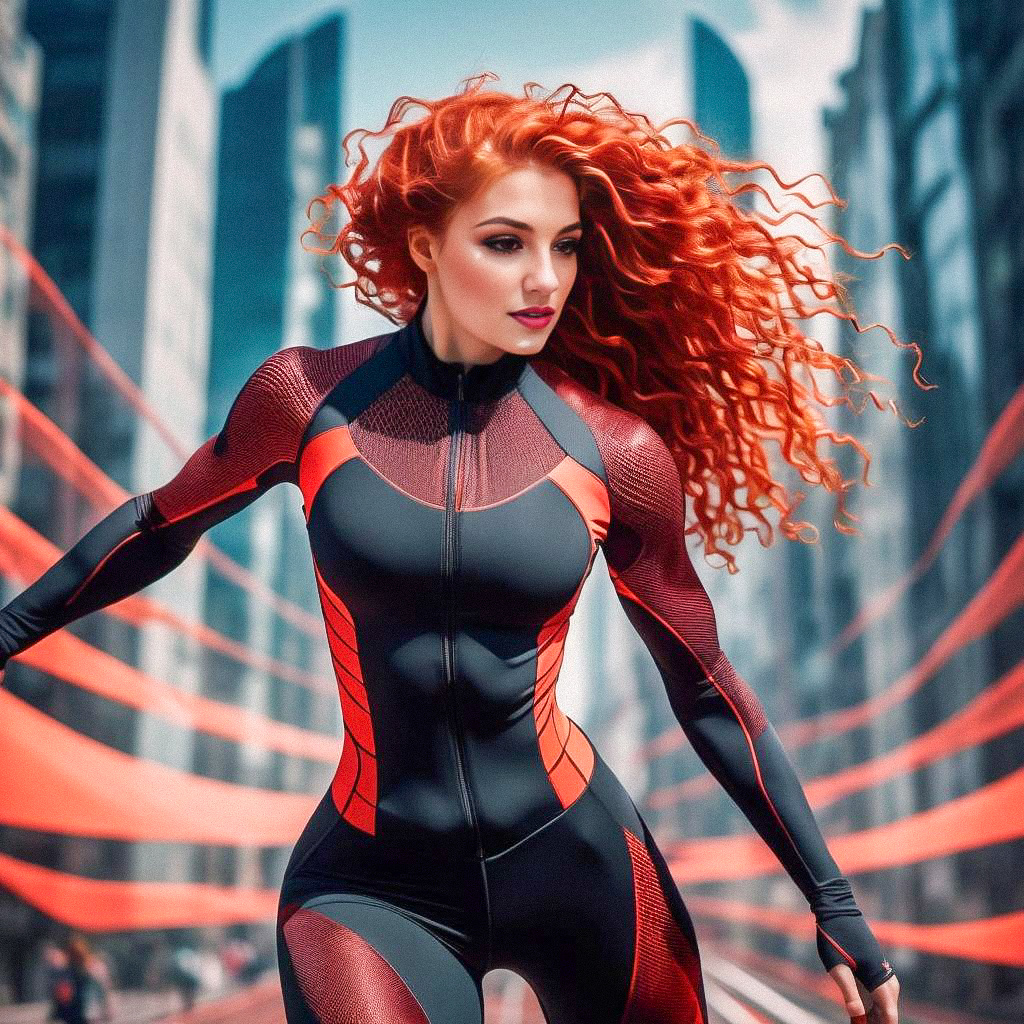 Confident Woman with Red Hair in Athletic Suit Confident Woman with Red Hair in Athletic Suit