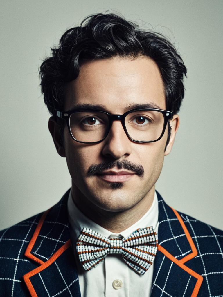 Photorealistic Portrait of Man in Nerd Costume with Glasses and Bow Tie