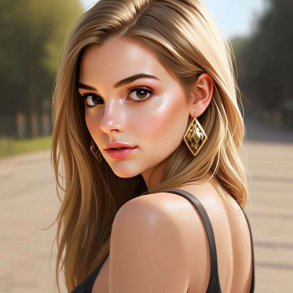 Hyper-Realistic Digital Portrait of Blonde Woman with Gold Earrings