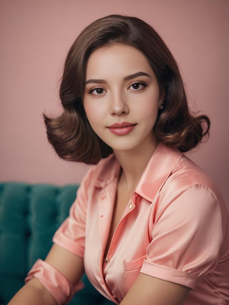 Elegant Retro Woman Portrait in Pink