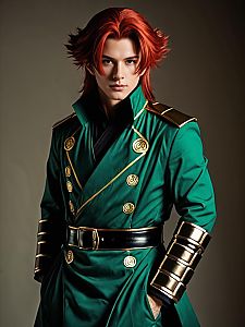 Realistic Noriaki Kakyoin Cosplay Man in Green Military Style Costume