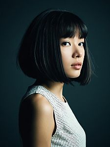 Woman with Long Bob Hairstyle Dramatic Studio Fashion Photo