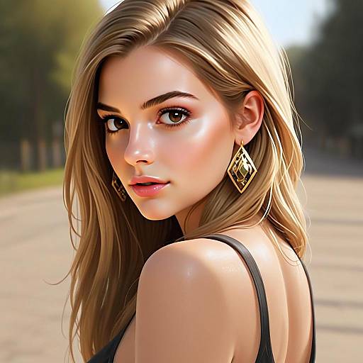 Hyper-Realistic Digital Portrait of Blonde Woman with Gold Earrings