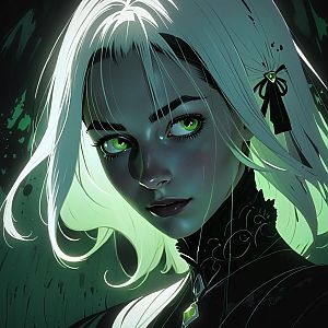 Striking Woman with Green Eyes and White Hair