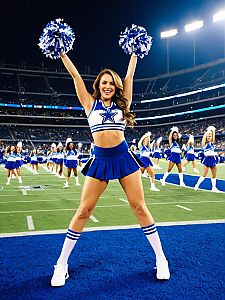 Cheerleader Performing Energetically on Football Field