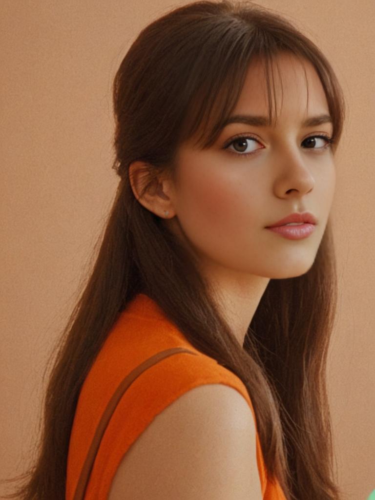 Contemplative Young Woman in Orange Top