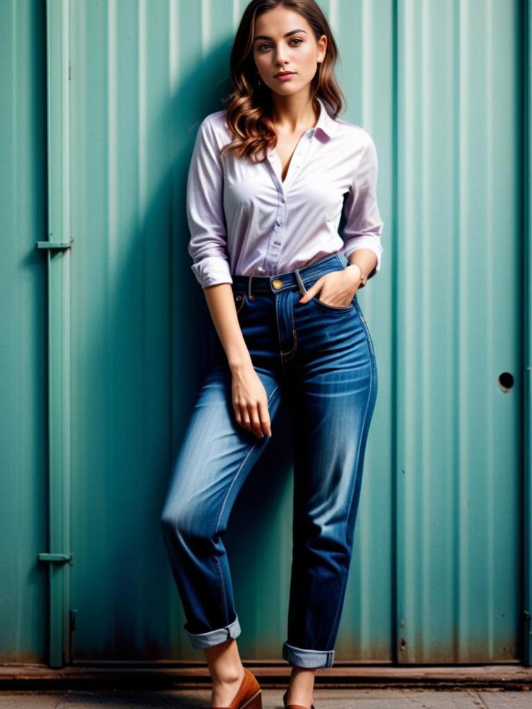 Confident Woman in Turquoise Backdrop