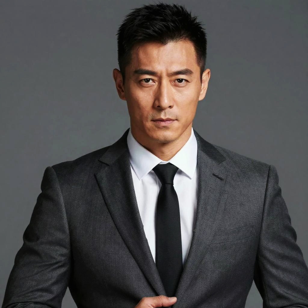 Confident Young Man in Dark Gray Business Suit and Black Tie