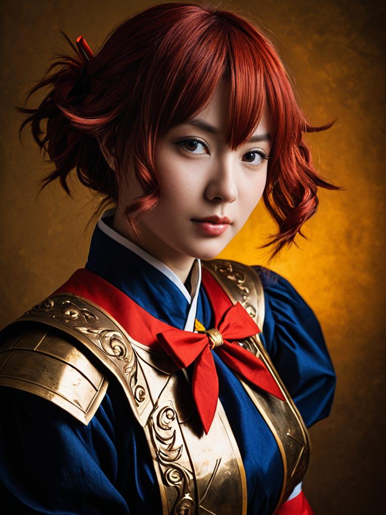 Sexy Cosplay Woman in Ryukyu Ryuko Tatsuma Costume with Red Hair