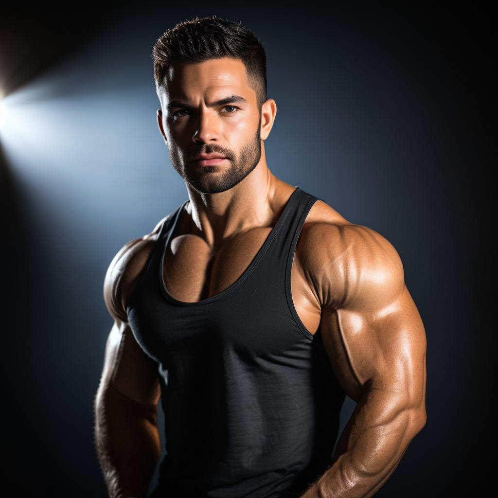 Muscular Man Posing in Dramatic Light