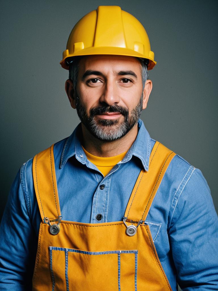 Man in Yellow Bob Builder Construction Costume Photorealistic Portrait