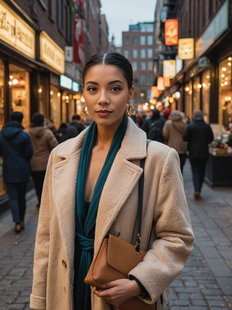 Elegant Woman in Nefertiti Style in Urban District