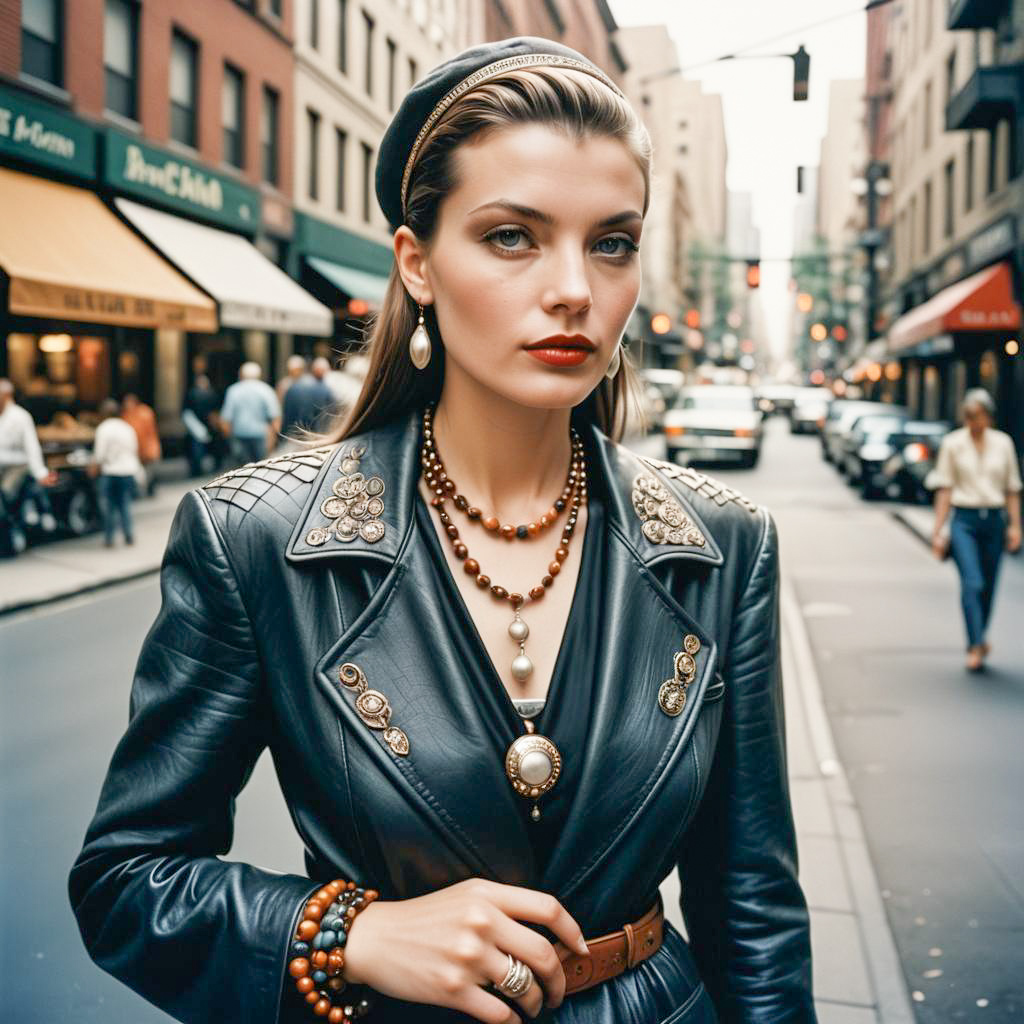 Confident Woman in Stylish Black Leather Coat