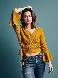 Young Woman in Mustard Knitted Sweater and Distressed Jeans Fashion Portrait