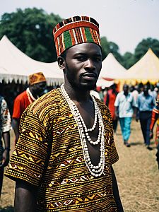 Man in African Outfit Wearing Traditional Festival Attire and Beaded Necklaces