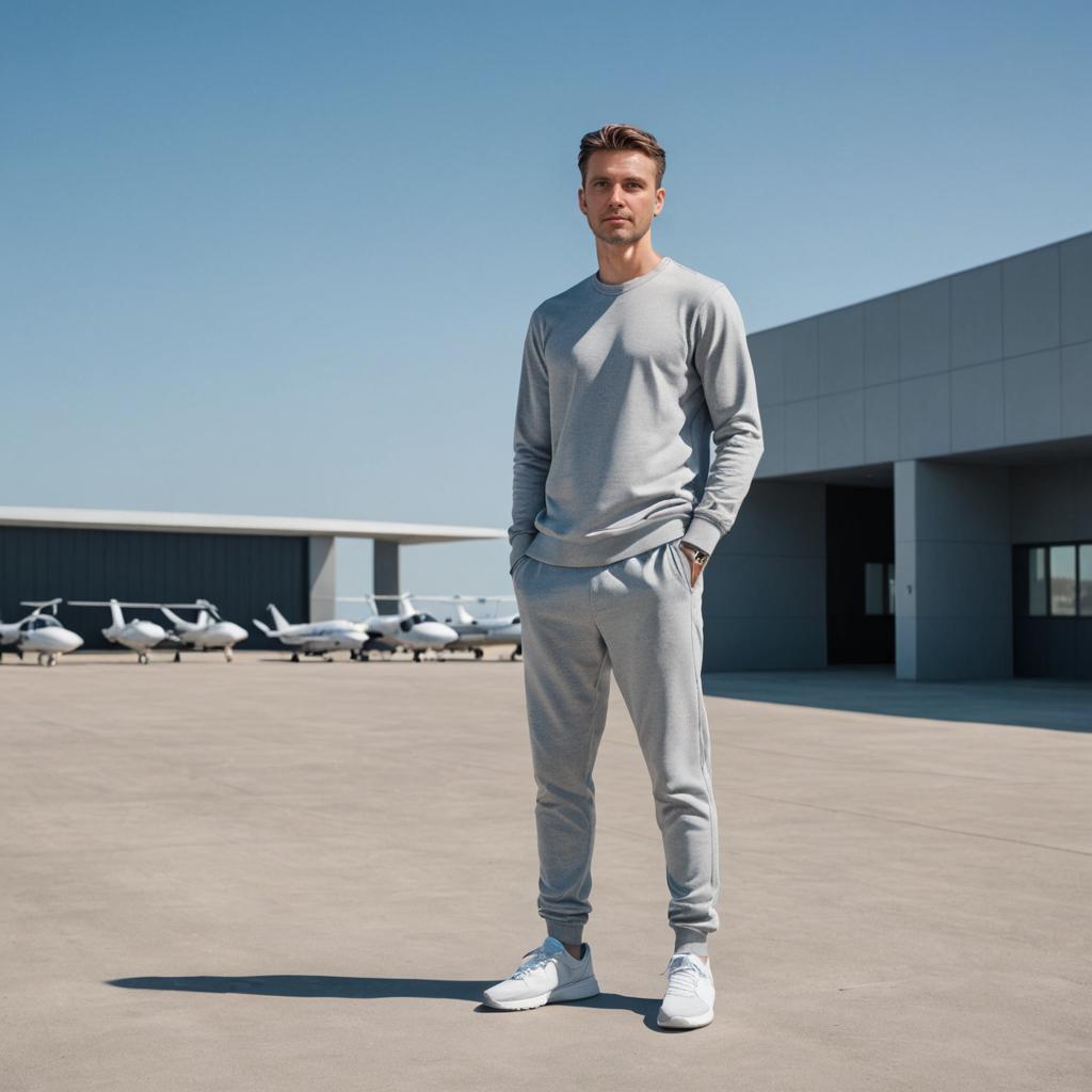 Man in Gray Tracksuit at Airstrip