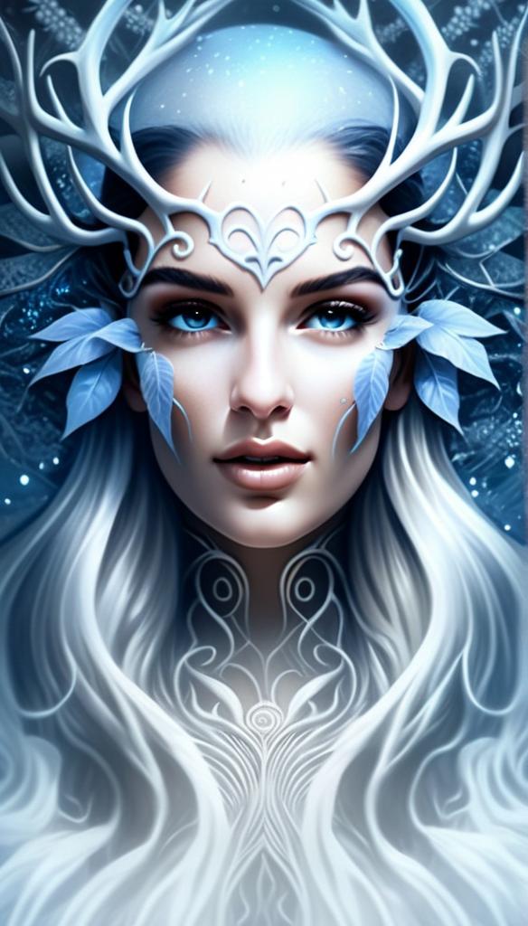 Mystical Woman with Antlers and Blue Leaves Mystical Woman with Antlers and Blue Leaves