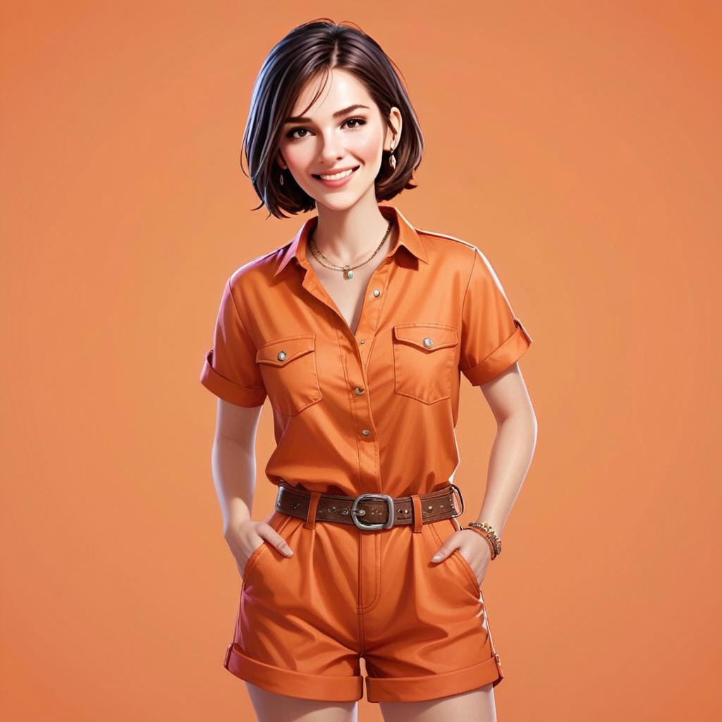 Stylish Young Woman in Orange Romper Stylish Young Woman in Orange Romper