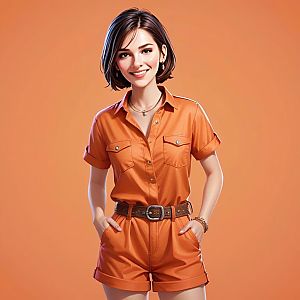 Stylish Young Woman in Orange Romper