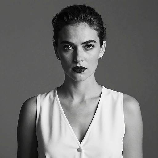 Black and White Portrait of Woman with Modern Fashion Style