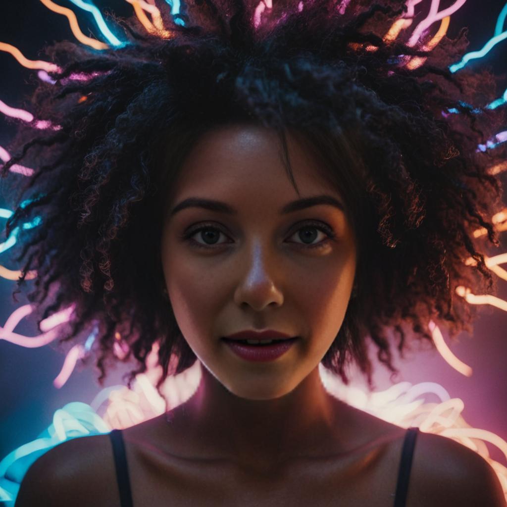 Young Woman Portrait with Neon Lighting