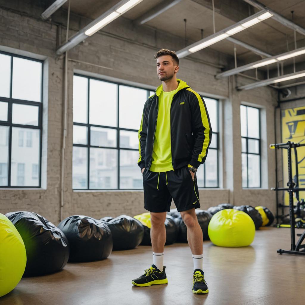 Confident Man in Stylish Athletic Wear at Urban Gym