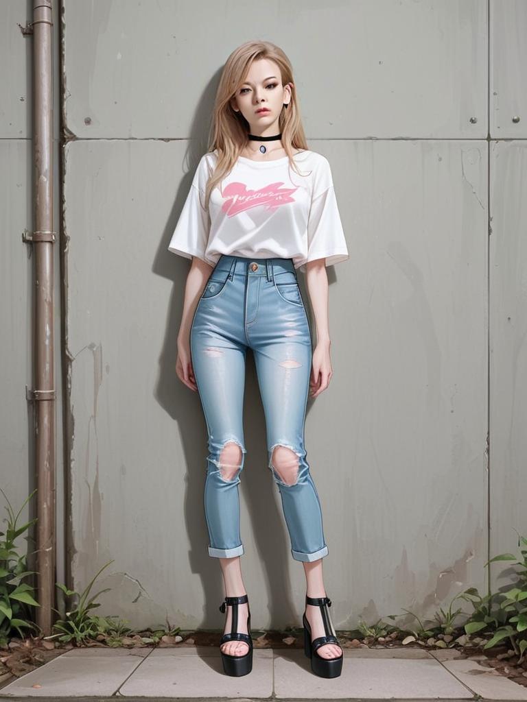 Realistic Digital Art Woman Casual Outfit Full Body Standing Pose