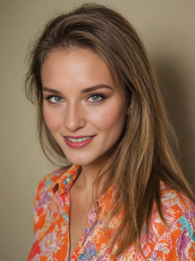 Woman with Warm Smile in Floral Shirt