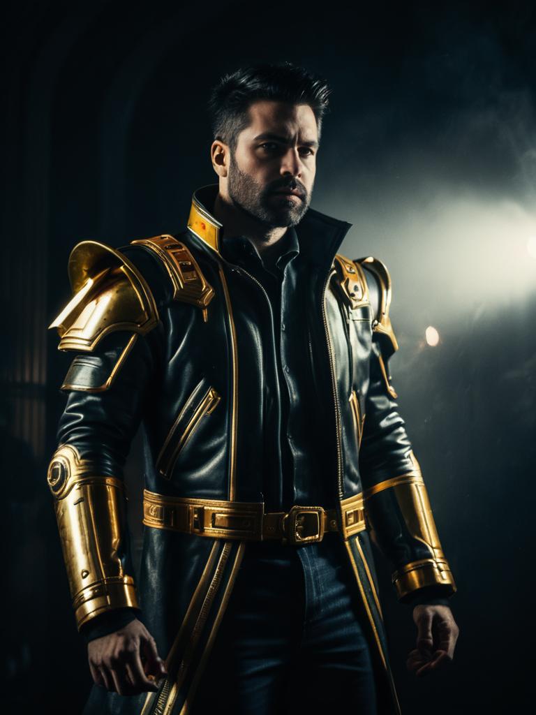 Man Wearing Afterburner G1 Costume Cosplay with Gold Armor Accents