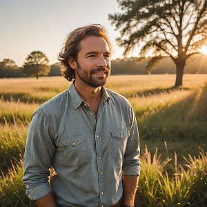 Man in Sunlit Field at Golden Hour