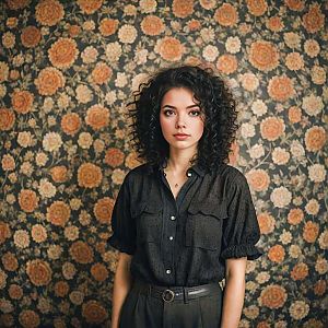 Confident Young Woman in Vintage-Inspired Outfit