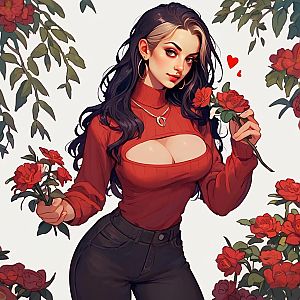 Confident Young Woman with Roses