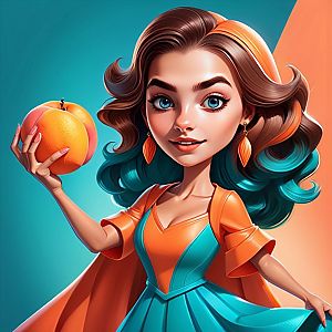 Stylized Woman with Blue Eyes and Orange Outfit