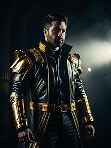 Man Wearing Afterburner G1 Costume Cosplay with Gold Armor Accents
